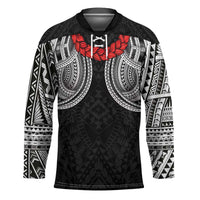 Samoan Traditional Art Tattoos Hockey Jersey Tatau Tribal Motifs with Ula Fala Black - Polynesian Pride