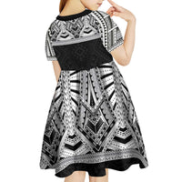 Samoan Traditional Art Tattoos Kid Short Sleeve Dress Tatau Tribal Motifs with Ula Fala Black - Polynesian Pride