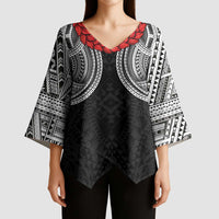Samoan Traditional Art Tattoos Kimono Sleeve Blouse Tatau Tribal Motifs with Ula Fala Black - Polynesian Pride