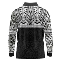 Samoan Traditional Art Tattoos Long Sleeve Polo Shirt Tatau Tribal Motifs with Ula Fala Black - Polynesian Pride