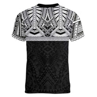 Samoan Traditional Art Tattoos Women V-Neck T-Shirt Tatau Tribal Motifs with Ula Fala Black - Polynesian Pride
