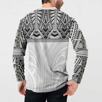 Samoan Traditional Art Tattoos Button Sweatshirt Tatau Tribal Motifs with Ula Nifo White - Polynesian Pride