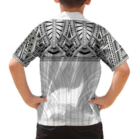 Samoan Traditional Art Tattoos Family Matching Off The Shoulder Long Sleeve Dress and Hawaiian Shirt Tatau Tribal Motifs with Ula Nifo White - Polynesian Pride