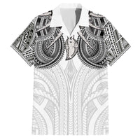 Samoan Traditional Art Tattoos Family Matching Off The Shoulder Long Sleeve Dress and Hawaiian Shirt Tatau Tribal Motifs with Ula Nifo White - Polynesian Pride