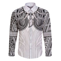 Samoan Traditional Art Tattoos Family Matching Off The Shoulder Long Sleeve Dress and Hawaiian Shirt Tatau Tribal Motifs with Ula Nifo White - Polynesian Pride