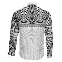 Samoan Traditional Art Tattoos Family Matching Off The Shoulder Long Sleeve Dress and Hawaiian Shirt Tatau Tribal Motifs with Ula Nifo White - Polynesian Pride