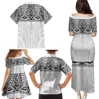 Samoan Traditional Art Tattoos Family Matching Puletasi and Hawaiian Shirt Tatau Tribal Motifs with Ula Nifo White - Polynesian Pride