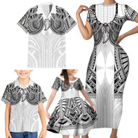 Samoan Traditional Art Tattoos Family Matching Short Sleeve Bodycon Dress and Hawaiian Shirt Tatau Tribal Motifs with Ula Nifo White - Polynesian Pride