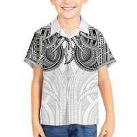 Samoan Traditional Art Tattoos Family Matching Short Sleeve Bodycon Dress and Hawaiian Shirt Tatau Tribal Motifs with Ula Nifo White - Polynesian Pride