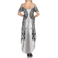 Samoan Traditional Art Tattoos Family Matching Summer Maxi Dress and Hawaiian Shirt Tatau Tribal Motifs with Ula Nifo White - Polynesian Pride
