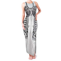 Samoan Traditional Art Tattoos Family Matching Tank Maxi Dress and Hawaiian Shirt Tatau Tribal Motifs with Ula Nifo White - Polynesian Pride
