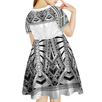 Samoan Traditional Art Tattoos Kid Short Sleeve Dress Tatau Tribal Motifs with Ula Nifo White - Polynesian Pride
