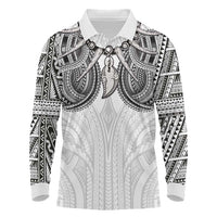 Samoan Traditional Art Tattoos Long Sleeve Polo Shirt Tatau Tribal Motifs with Ula Nifo White - Polynesian Pride