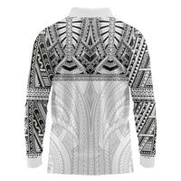 Samoan Traditional Art Tattoos Long Sleeve Polo Shirt Tatau Tribal Motifs with Ula Nifo White - Polynesian Pride