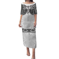 Samoan Traditional Art Tattoos Puletasi Tatau Tribal Motifs with Ula Nifo White LT03 Long Dress White - Polynesian Pride