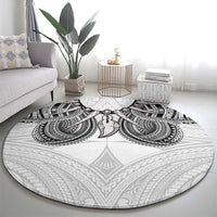 Samoan Traditional Art Tattoos Round Carpet Tatau Tribal Motifs with Ula Nifo White - Polynesian Pride