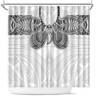 Samoan Traditional Art Tattoos Shower Curtain Tatau Tribal Motifs with Ula Nifo White - Polynesian Pride