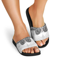 Samoan Traditional Art Tattoos Slide Sandals Tatau Tribal Motifs with Ula Nifo White - Polynesian Pride