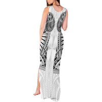 Samoan Traditional Art Tattoos Tank Maxi Dress Tatau Tribal Motifs with Ula Nifo White - Polynesian Pride