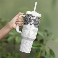 Samoan Traditional Art Tattoos Tumbler With Handle Tatau Tribal Motifs with Ula Nifo White - Polynesian Pride