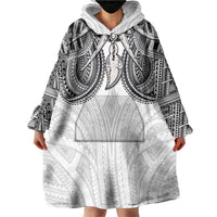 Samoan Traditional Art Tattoos Wearable Blanket Hoodie Tatau Tribal Motifs with Ula Nifo White - Polynesian Pride