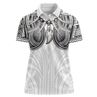 Samoan Traditional Art Tattoos Women Polo Shirt Tatau Tribal Motifs with Ula Nifo White - Polynesian Pride