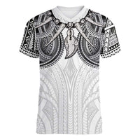 Samoan Traditional Art Tattoos Women V-Neck T-Shirt Tatau Tribal Motifs with Ula Nifo White LT03 Female White - Polynesian Pride