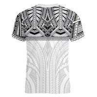 Samoan Traditional Art Tattoos Women V-Neck T-Shirt Tatau Tribal Motifs with Ula Nifo White LT03 - Polynesian Pride