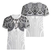 Samoan Traditional Art Tattoos Women V-Neck T-Shirt Tatau Tribal Motifs with Ula Nifo White LT03 - Polynesian Pride