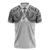Samoan Traditional Art Tattoos Zipper Polo Shirt Tatau Tribal Motifs with Ula Nifo White - Polynesian Pride