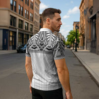 Samoan Traditional Art Tattoos Zipper Polo Shirt Tatau Tribal Motifs with Ula Nifo White - Polynesian Pride