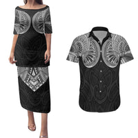 Samoan Traditional Art Tattoos Couples Matching Puletasi and Hawaiian Shirt Tatau Roman Reigns Black Color - Polynesian Pride