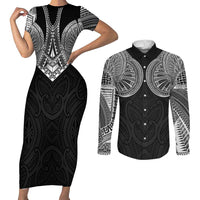 Samoan Traditional Art Tattoos Couples Matching Short Sleeve Bodycon Dress and Long Sleeve Button Shirt Tatau Roman Reigns Black Color LT03 Black - Polynesian Pride