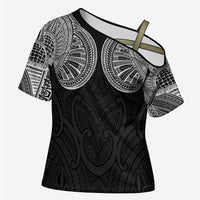 Samoan Traditional Art Tattoos Cross Shoulder Shirt Tatau Roman Reigns Black Color LT03 Female Black - Polynesian Pride
