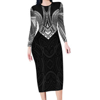 Samoan Traditional Art Tattoos Family Matching Long Sleeve Bodycon Dress and Hawaiian Shirt Tatau Roman Reigns Black Color - Polynesian Pride