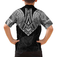 Samoan Traditional Art Tattoos Family Matching Off The Shoulder Long Sleeve Dress and Hawaiian Shirt Tatau Roman Reigns Black Color - Polynesian Pride