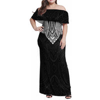 Samoan Traditional Art Tattoos Family Matching Off Shoulder Maxi Dress and Hawaiian Shirt Tatau Roman Reigns Black Color - Polynesian Pride