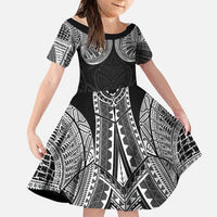 Samoan Traditional Art Tattoos Family Matching Off Shoulder Short Dress and Hawaiian Shirt Tatau Roman Reigns Black Color - Polynesian Pride