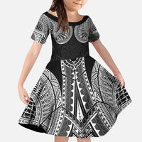 Samoan Traditional Art Tattoos Family Matching Short Sleeve Bodycon Dress and Hawaiian Shirt Tatau Roman Reigns Black Color - Polynesian Pride