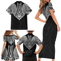 Samoan Traditional Art Tattoos Family Matching Short Sleeve Bodycon Dress and Hawaiian Shirt Tatau Roman Reigns Black Color - Polynesian Pride