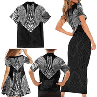 Samoan Traditional Art Tattoos Family Matching Short Sleeve Bodycon Dress and Hawaiian Shirt Tatau Roman Reigns Black Color - Polynesian Pride