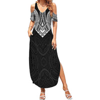 Samoan Traditional Art Tattoos Family Matching Summer Maxi Dress and Hawaiian Shirt Tatau Roman Reigns Black Color - Polynesian Pride