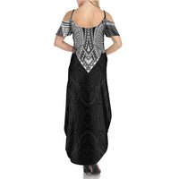 Samoan Traditional Art Tattoos Family Matching Summer Maxi Dress and Hawaiian Shirt Tatau Roman Reigns Black Color - Polynesian Pride