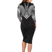 Samoan Traditional Art Tattoos Long Sleeve Bodycon Dress Tatau Roman Reigns Black Color - Polynesian Pride