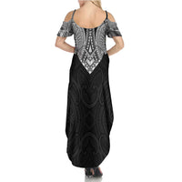 Samoan Traditional Art Tattoos Summer Maxi Dress Tatau Roman Reigns Black Color - Polynesian Pride