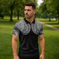 Samoan Traditional Art Tattoos Zipper Polo Shirt Tatau Roman Reigns Black Color - Polynesian Pride