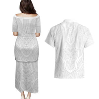 Samoan Traditional Art Tattoos Couples Matching Puletasi and Hawaiian Shirt Tatau Roman Reigns White Color - Polynesian Pride