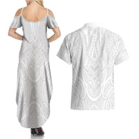Samoan Traditional Art Tattoos Couples Matching Summer Maxi Dress and Hawaiian Shirt Tatau Roman Reigns White Color - Polynesian Pride