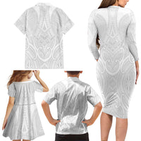 Samoan Traditional Art Tattoos Family Matching Long Sleeve Bodycon Dress and Hawaiian Shirt Tatau Roman Reigns White Color - Polynesian Pride