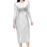 Samoan Traditional Art Tattoos Family Matching Long Sleeve Bodycon Dress and Hawaiian Shirt Tatau Roman Reigns White Color - Polynesian Pride